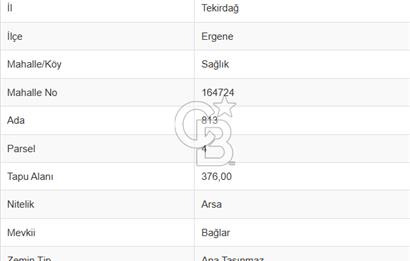 Ergene Sağlık Mahallesi 376 M2 Konut+Ticari İmarlı Satılık Arsa