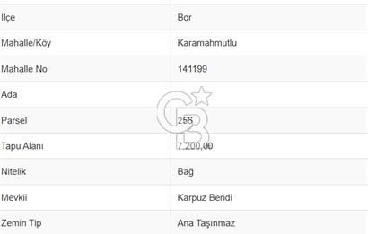 Niğde Bor Karamahmutlu Köyü'nde 7.200 m2 Satılık Yatırımlık Arsa