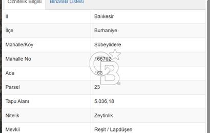 Burhaniye Sübeylidere'de Satılık 1.000.000 TL Zeytinlik