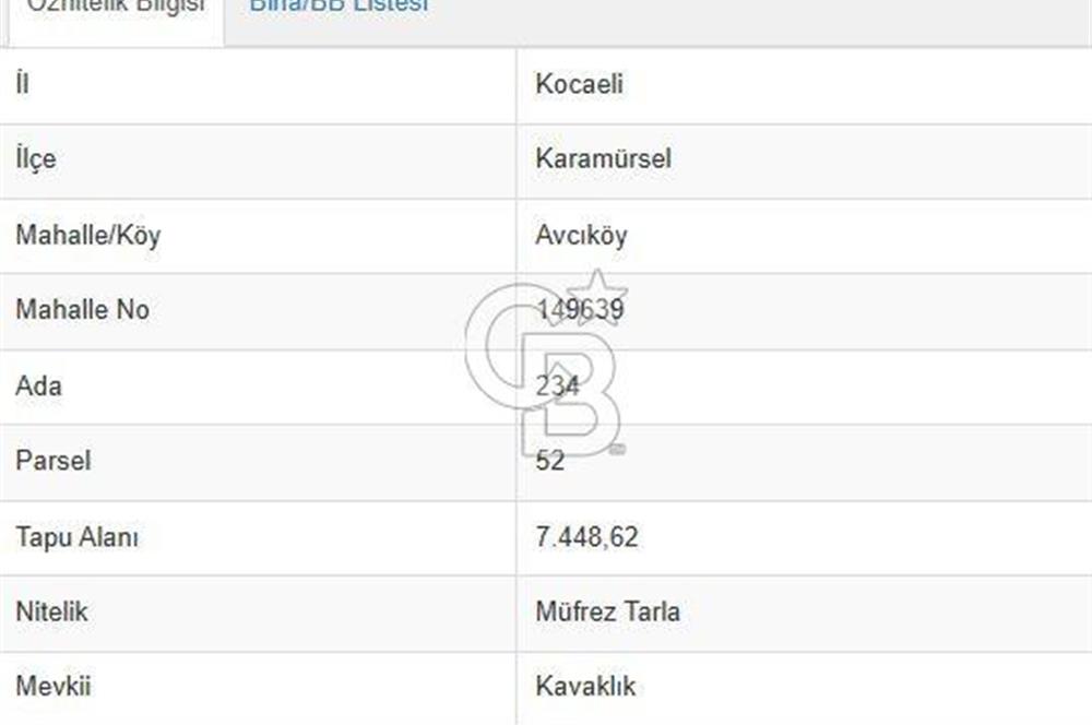 Kocaeli Karamürsel'de 7.448 m² Müstakil Tapulu Tarla