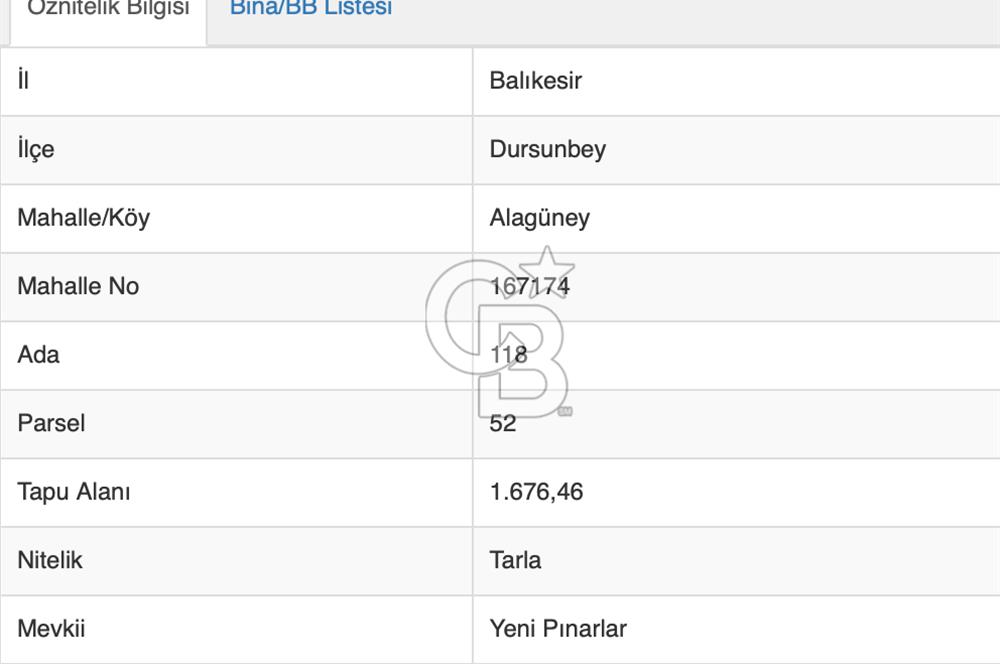CB Eagle'Dan DURSUNBEY ALAGÜNEY'DE 1.676 m² SATILIK TARLA