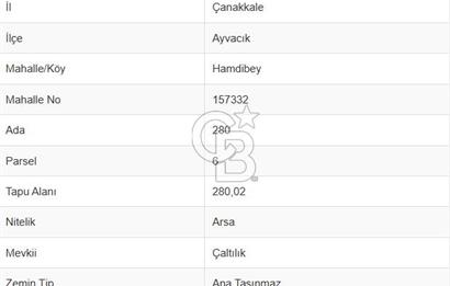AYVACIK HAMDİBEY' DE KONUT İMARLI ARSA