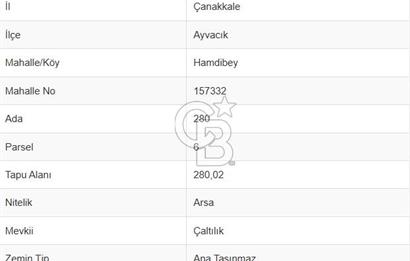 AYVACIK HAMDİBEY' DE KONUT İMARLI ARSA