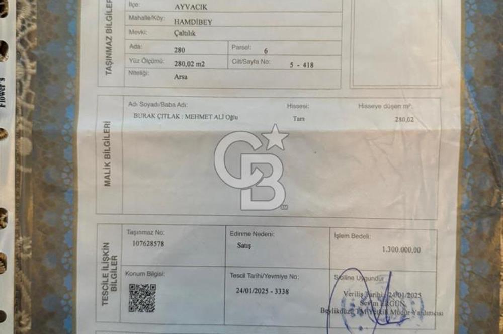 AYVACIK HAMDİBEY' DE KONUT İMARLI ARSA
