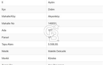 DIDİM AKYENİKÖY'DE KARAKUYU MEVKİİ SATILIK YATIRIMLIK ARAZİ