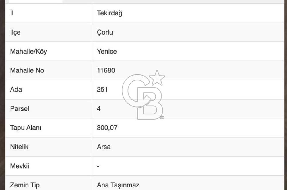 Tekirdağ Çorlu Yenice de Satılık 300m İmarlı Arsa