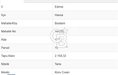 Coldwell Banker Major'den Satılık Edirne Havsa İmar Yanı Tarla
