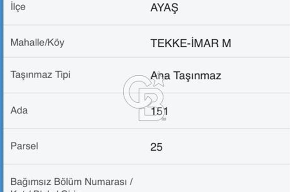 ANKARA AYAŞ TA TEKKE DE SATILIK HİSSELİ ARSA PAYI
