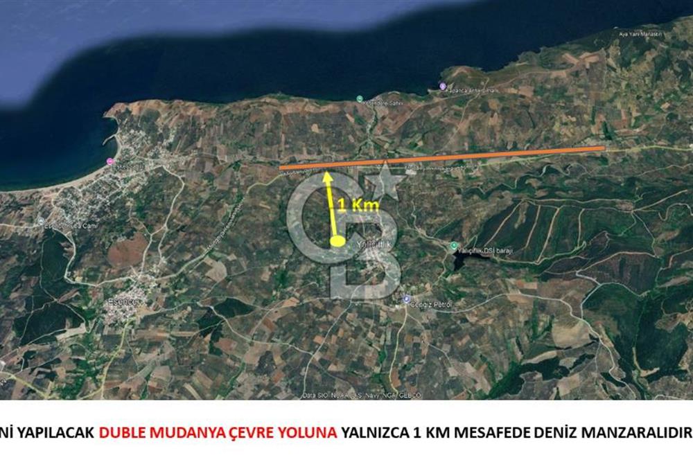 MUDANYA ÇEVRE YOLU PROJESİNE 1 KM MESAFEDE DENİZ MANZARALI YATIRIMLIK
