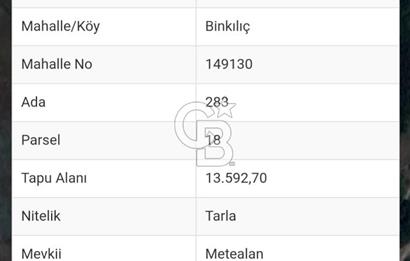 İSTANBUL ÇATALCA BİNKILIÇ'TA SATILIK TEK TAPU TARLA