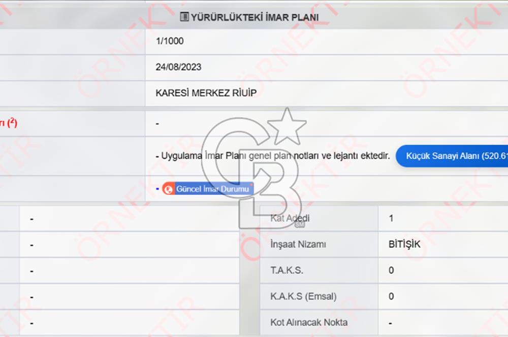 Balıkesir Karesi Küçük Sanayi'de Satılık İmarlı Sanayi Arsası