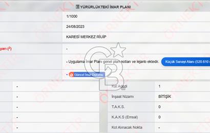 Balıkesir Karesi Küçük Sanayi'de Satılık İmarlı Sanayi Arsası