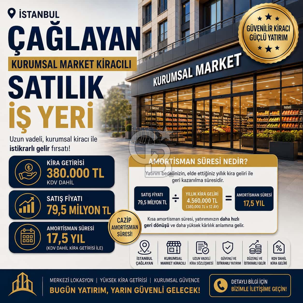 ÇAĞLAYAN ADLİYESİ YANINDA KURUMSAL MARKET KİRACILI SATILIK TİCARİ GAYRİMENKUL