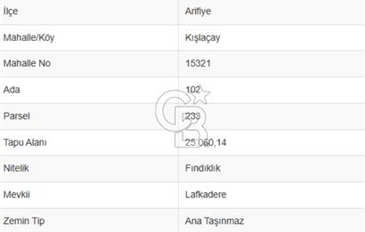 SAKARYA ARİFİYE KIŞLAÇAYDA SATILIK 12.030 M2 FINDIKLIK/ TARLA