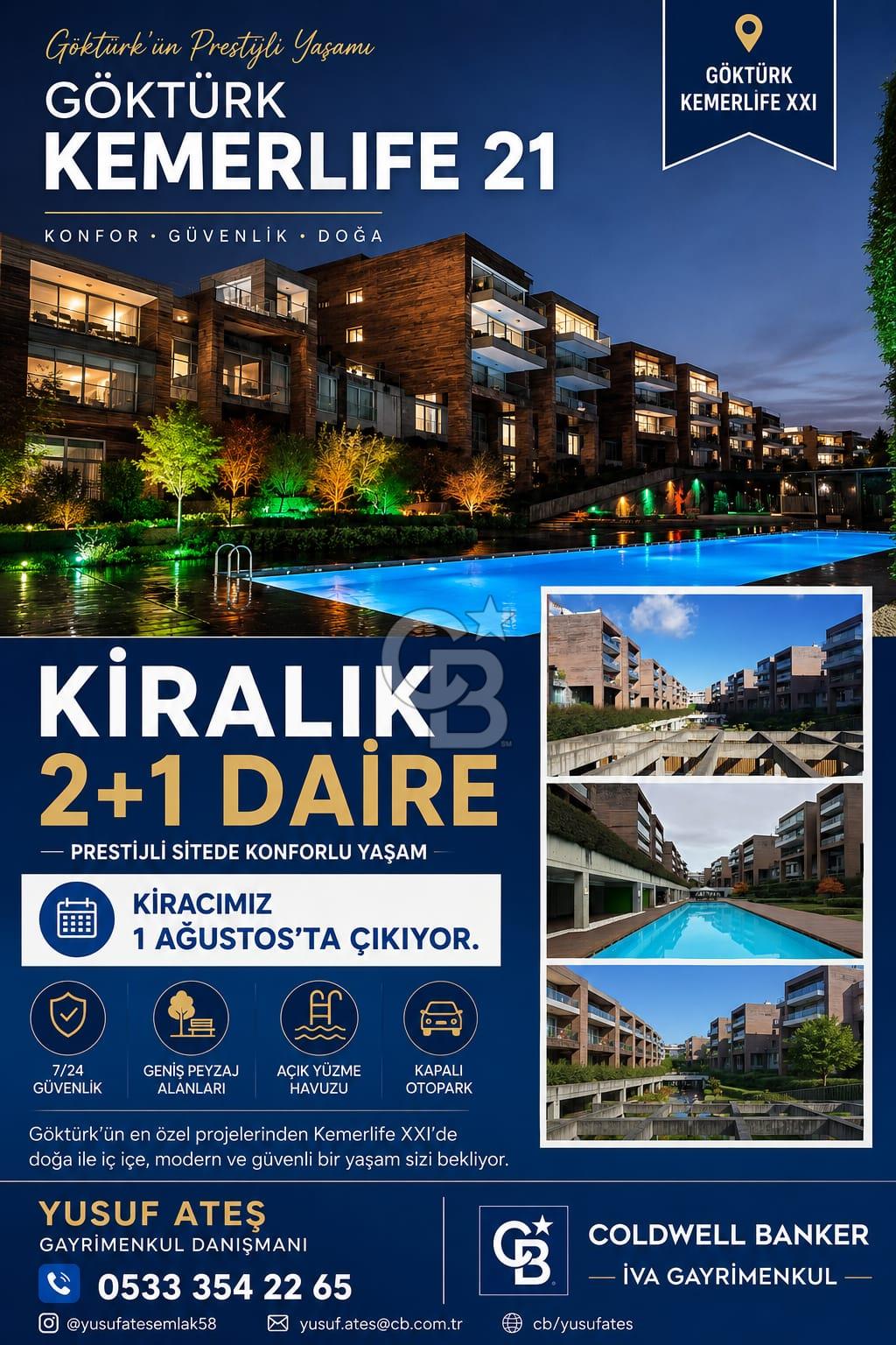 GÖKTÜRK KEMERLIFE 21'DE KİRALIK 2+1 DAİRE