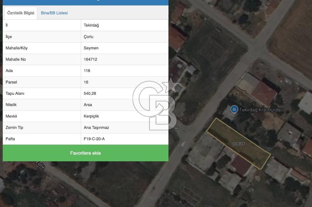 ÇORLU SEYMEN’de İMARLI YATIRIMA UYGUN SATILIK 540m2 ARSA
