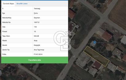 ÇORLU SEYMEN’de İMARLI YATIRIMA UYGUN SATILIK 540m2 ARSA