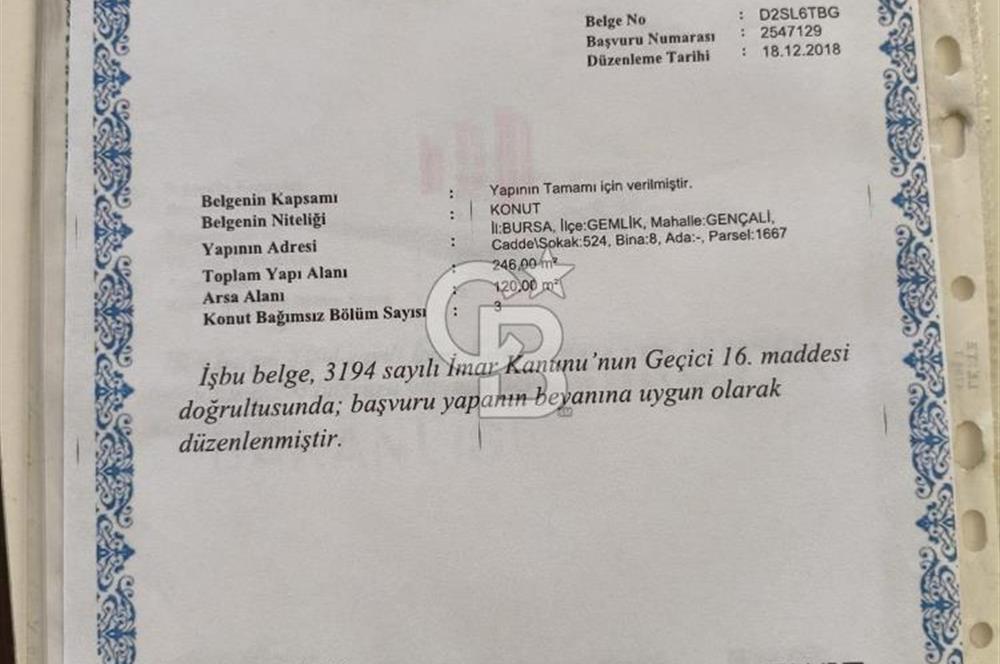 COLDWELL BANKER SILVERDAN GEMLİK KUMSAS'DA SATILIK MÜSTAKİL BİNA