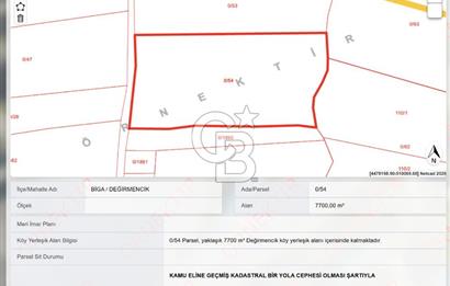Biga Değirmencikte Deniz Manzaralı 7700 m2 Köy İmarlı Arsa