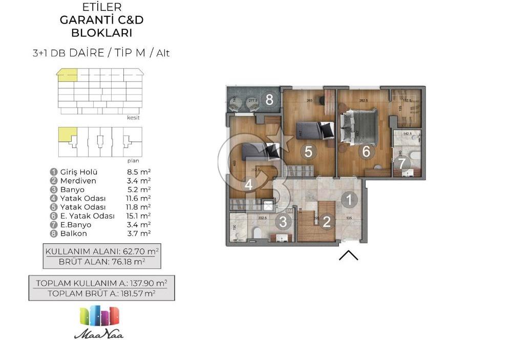 1327192433 ETİLER MAANAA50 GARANTI SİTESİ SATILIK LÜKS DUBLEKS DAİRE