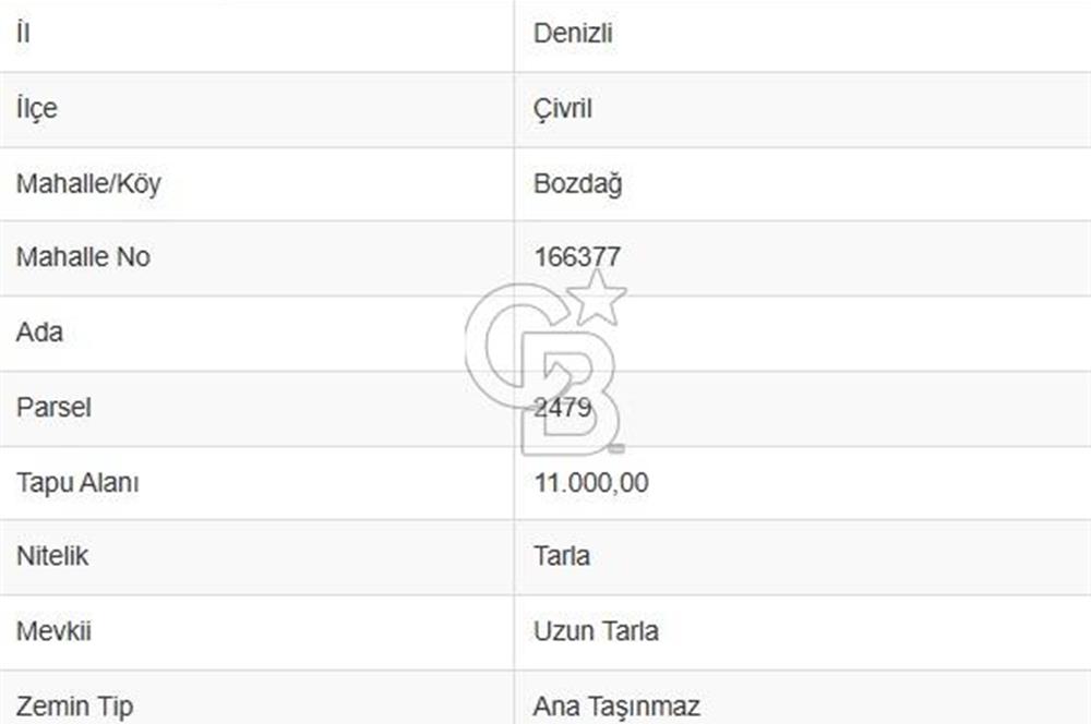 DENİZLİ ÇİVRİL BOZDAĞ' DA YATIRIMLIK 11.000 M2 SATILIK TARLA