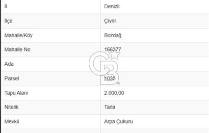 DENİZLİ ÇİVRİL BOZDAĞ'DA 2000 M2 FIRSAT SATILIK TARLA