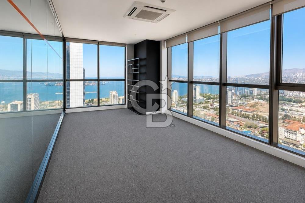 Bayraklı Novus Tower da Deniz Manzaralı Kiralık Yarım Kat Ofis 