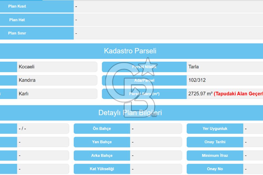 KANDIRA KARLI'DA RESMİ YOLA CEPHE 2725M² SATILIK ARSA