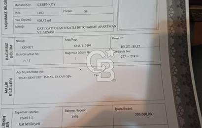 İÇERENKÖY-BOSTANCI METRO YAKINI SATILIK MASRAFSIZ LÜKS 2+1 DAİRE
