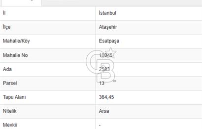 ATAŞEHİR ESATPAŞA ZİYAPAŞA CADDESİNDE 39 M2 KONUT İMARLI ARSA