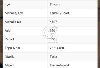 TEK ve KÖK TAPU. Ankara Sincan Ücret Mahallesinde Dereye bitişik Kadastro Yolu Olan Harika Lokasyonda Tarla - 2 - 359669