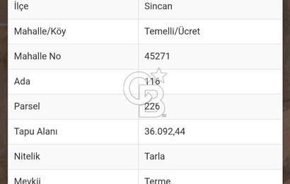 TEK VE KÖK TAPU Ankara Sincan Ücret Mahallesinde Asfalt Yola Cephe Harika Lokasyonda 