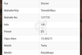 Tek ve Kök Tapu. Sincan Bacı Mahallesinde 12.605 m2 satılık tarla - 10 - 360062