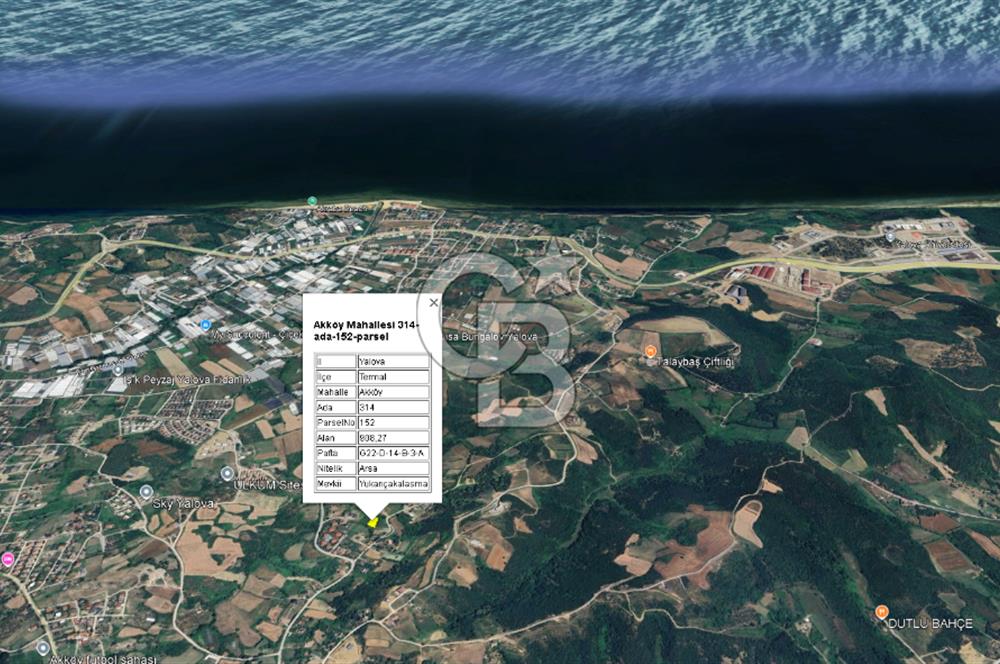  YALOVA TERMAL AKKÖYDE SATILIK DENİZ MANZARALI 908M2 ARSA!