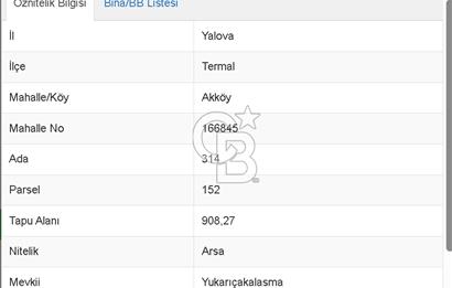  YALOVA TERMAL AKKÖYDE SATILIK DENİZ MANZARALI 908M2 ARSA!