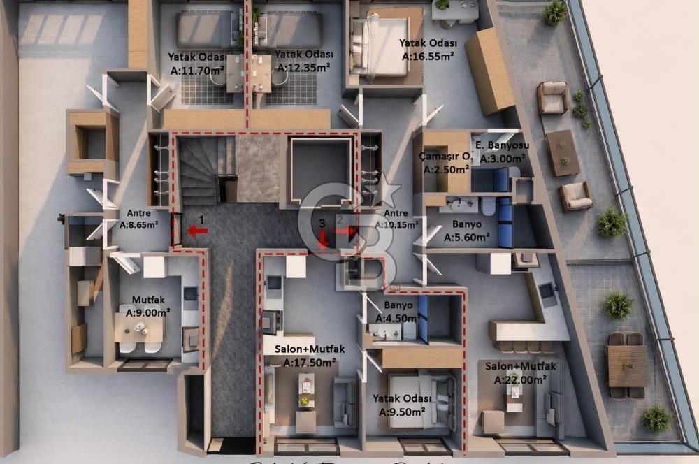 EZİNE CAMİKEBİR MAHALLESİ SATILIK KAPALI MUTFAK 2+1 DAİRE