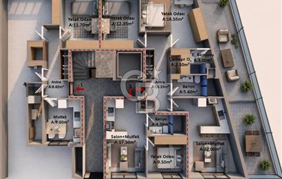 EZİNE CAMİKEBİR MAHALLESİ SATILIK KAPALI MUTFAK 2+1 DAİRE