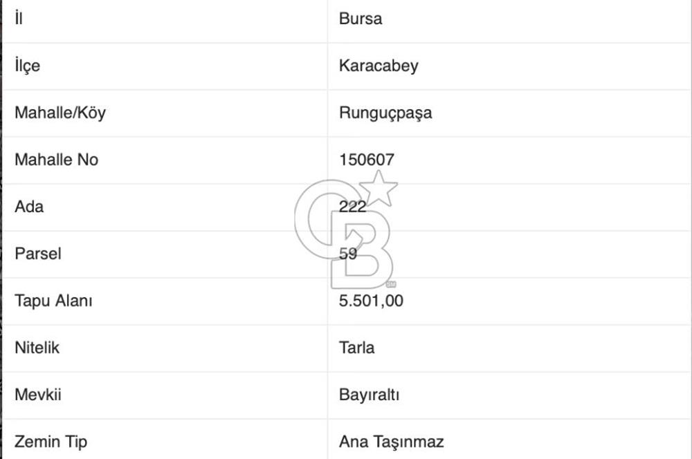 CB AMBIANCE'DAN KARACABEY/RUNGUÇPAŞA'DA 5.501 m² TARLA