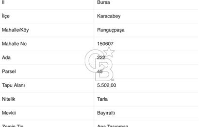 CB AMBIANCE'DAN KARACABEY/RUNGUÇPAŞA'DA 5.502 m² TARLA