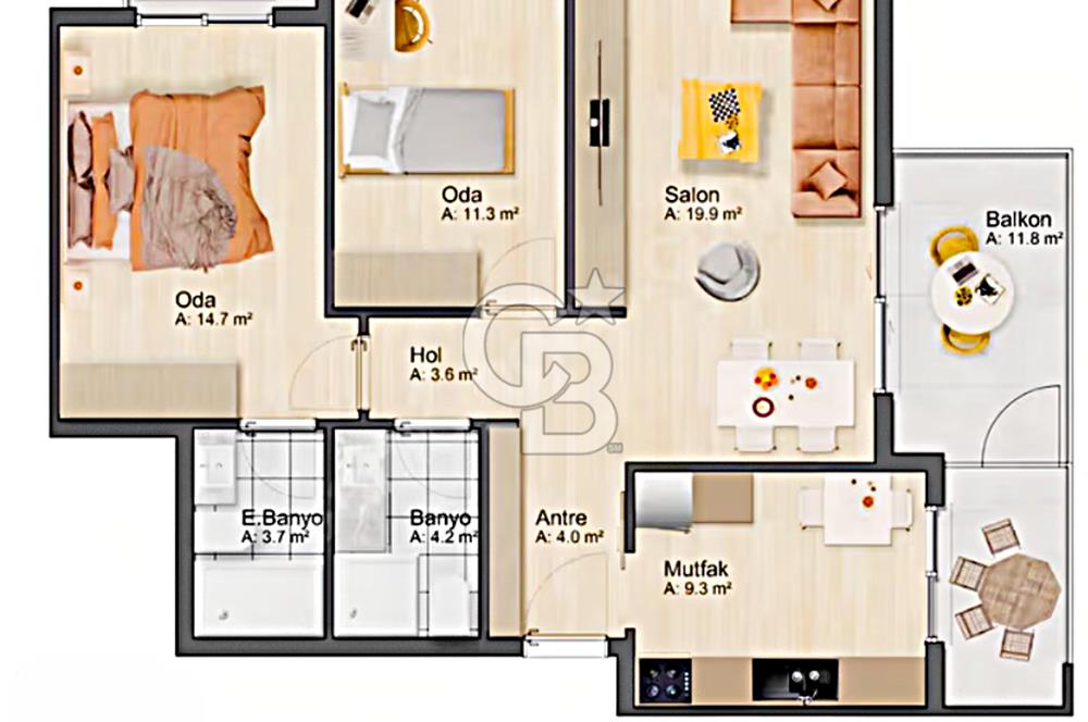 AYM Karşısı site içinde kapalı mutfak satılık 2+1 Daire