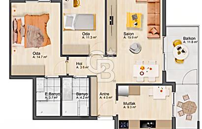 AYM Karşısı site içinde kapalı mutfak satılık 2+1 Daire
