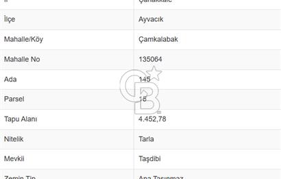 AYVACIK'TA YERLEŞİM YERİ YAKINI SATILIK FIRSAT TARLA