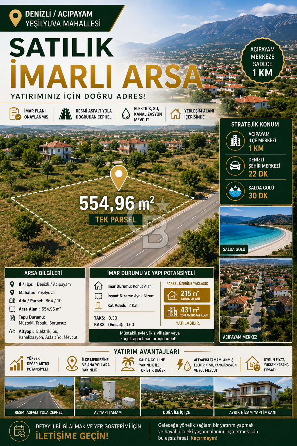 Denizli Acıpayam'da İmarlı, Asfalt Cepheli Satılık Arsa