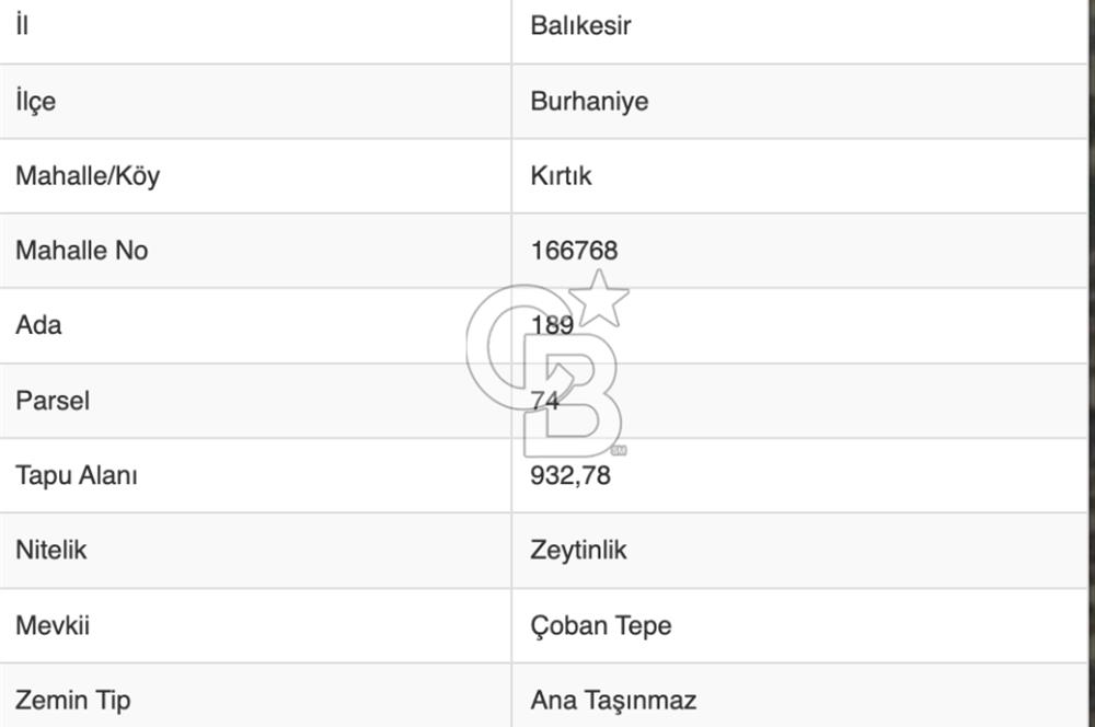 BALIKESİR;BURHANİYE,KIRTIK DA SATILIK YATIRIMLIK ZEYTİNLİK