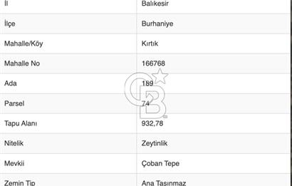 BALIKESİR;BURHANİYE,KIRTIK DA SATILIK YATIRIMLIK ZEYTİNLİK