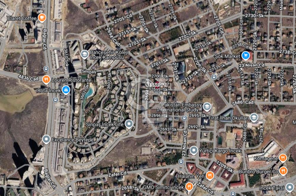 İNCEK TEK YAPI SİTESİ 345 m² 0,50 EMSAL SATILIK ARSA