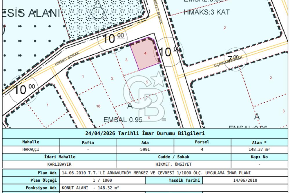 ARNAVUTKÖY HARAÇÇI MAHALLESİNDE 148 m² İMARLI KÖŞE ARSA