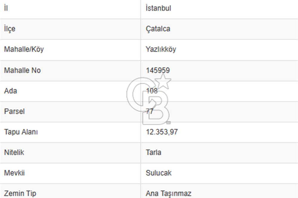 ÇATALCA YAZLIKKÖY'DE TEK TAPU SATILIK TARLA GÜÇLÜ YATIRIM