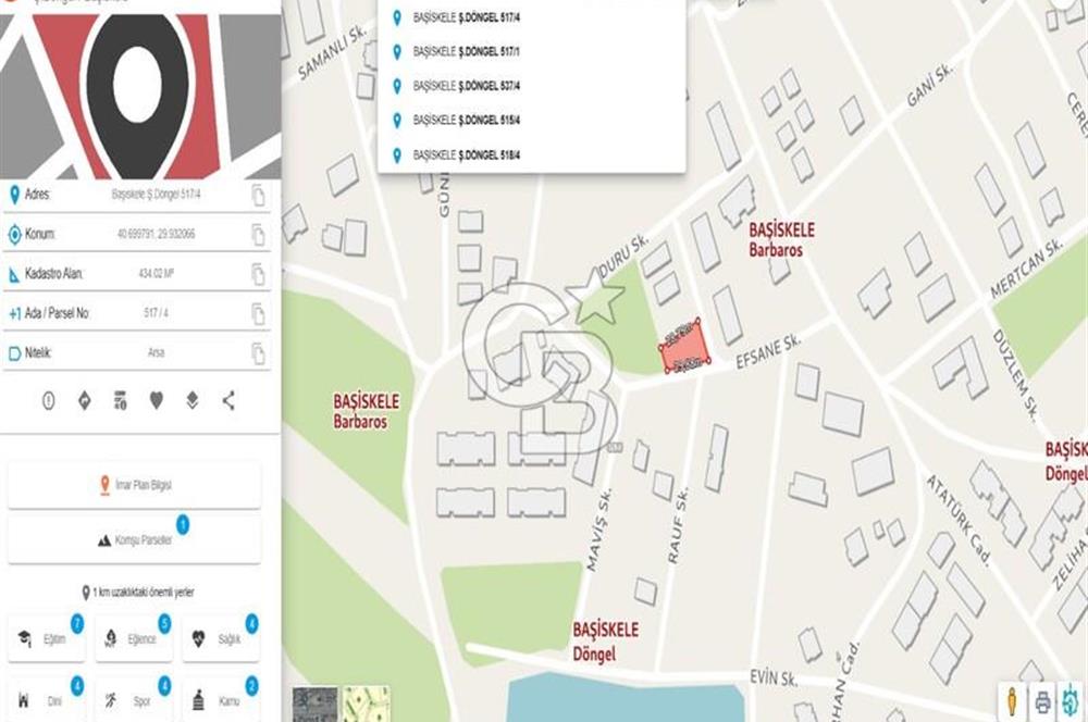BAŞİSKELE BARBAROS MAHALLESİ'NDE SATILIK 434 m² İMARLI ARSA
