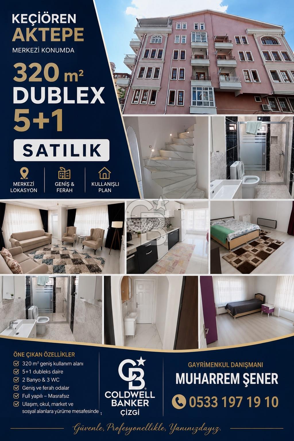 Keçiören Aktepe’de Merkezi Konumda 320 m² 5+1 Dubleks | Geniş ve Masrafsız